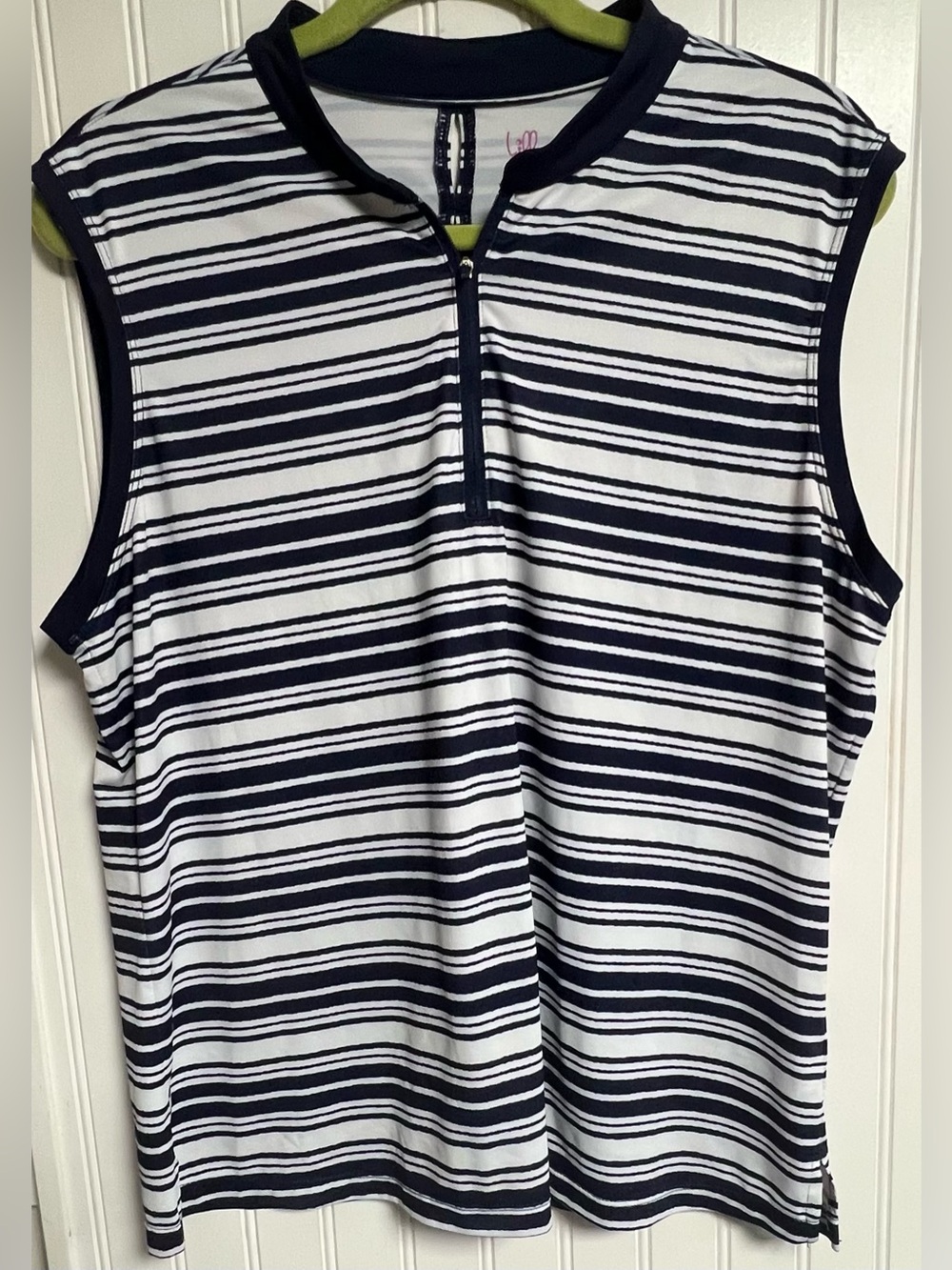 Lillie Green Sleeveless 1/4 Zip Golf Top Striped Stretch Sz XL Blue White